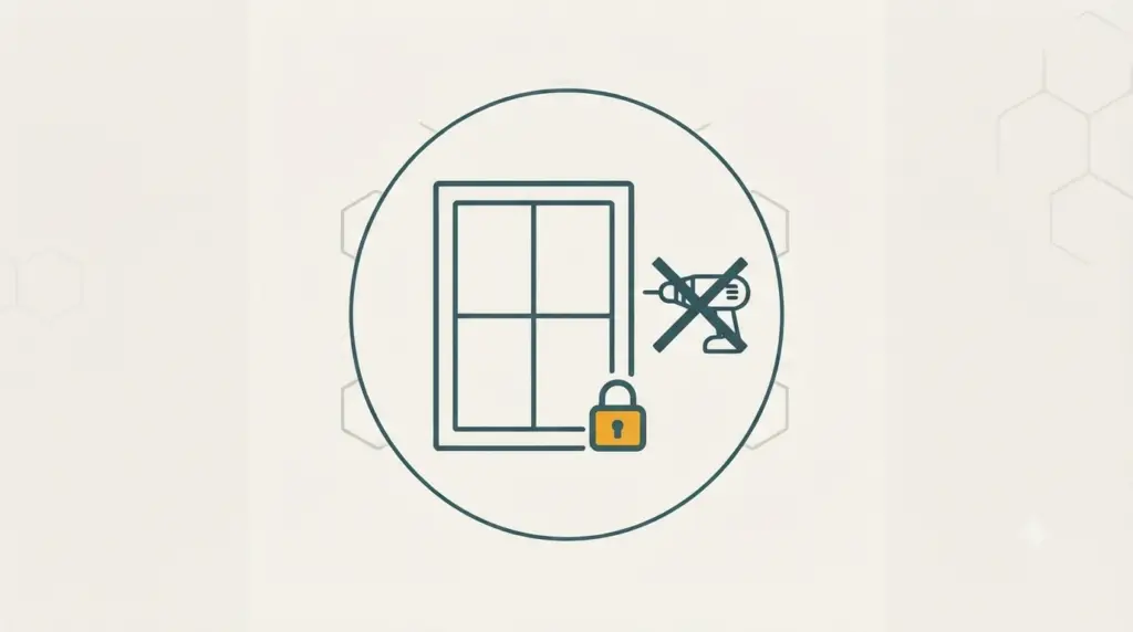 Icon eines Fensters mit Schloss und durchgestrichenem Bohrer