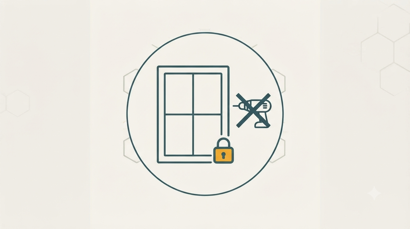 Icon eines Fensters mit Schloss und durchgestrichenem Bohrer