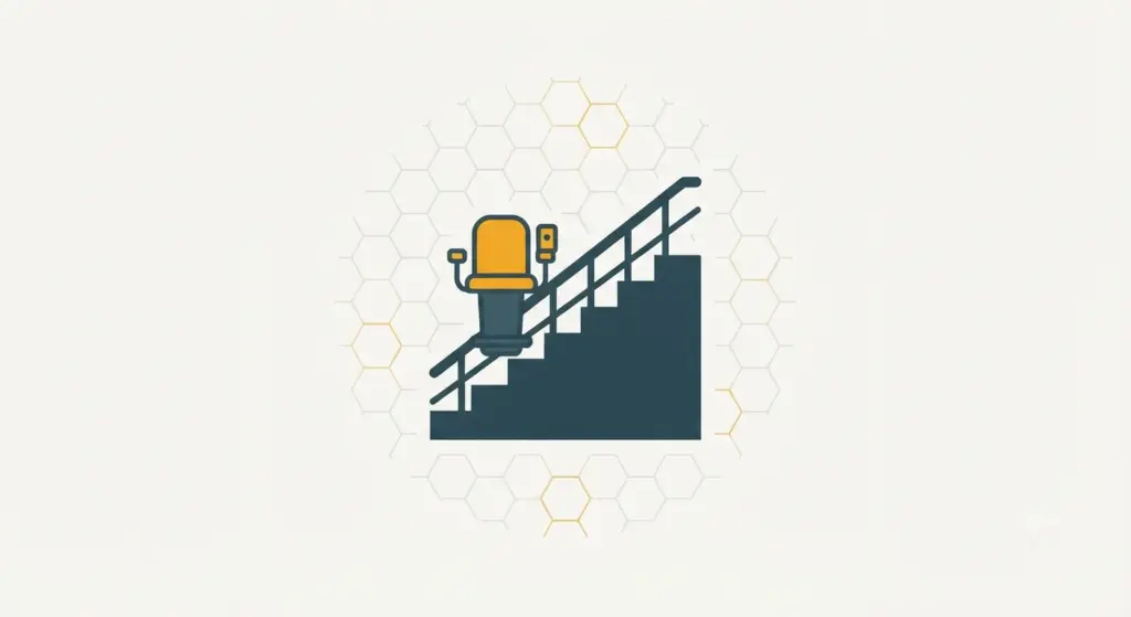Minimalistische Icon-Illustration eines Treppenlifts an einer Treppe